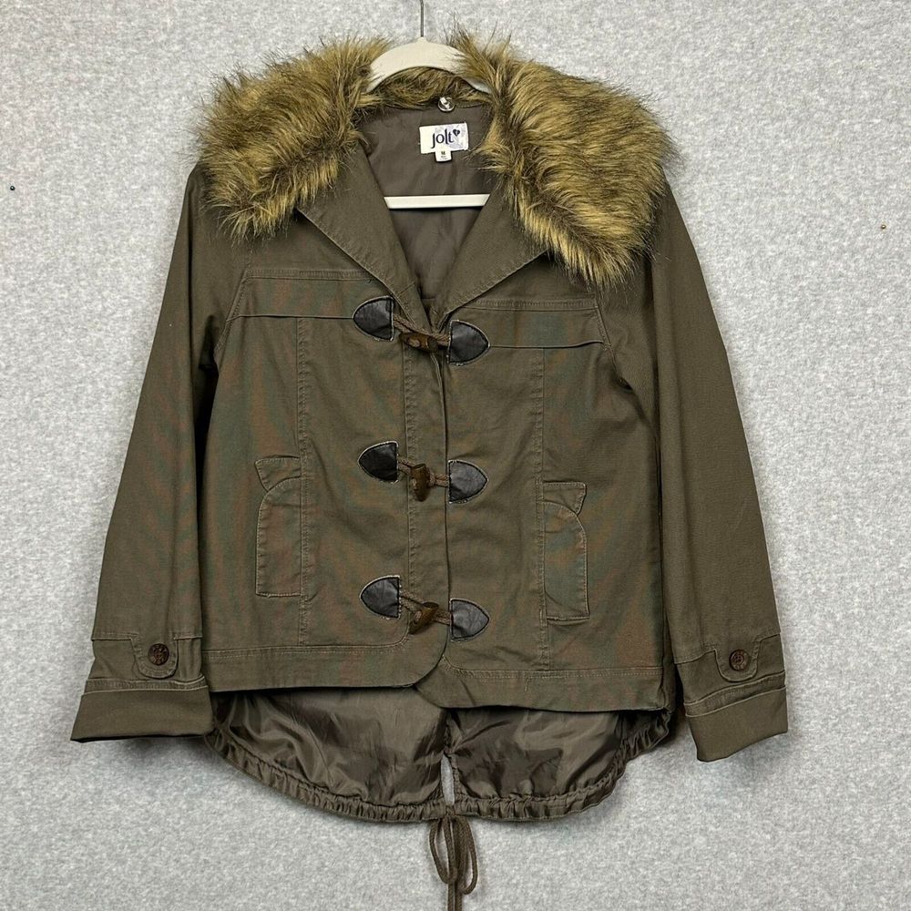 Jolt Military Fishtail Parka Jacket M Green Vegan‎ Fur Toggle Buttons Gorpcore